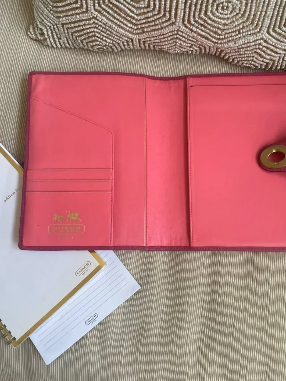 Coach Legacy Turnlock Planner Cover Pink Leather Agenda, Pen, Notebook Rare Y2K